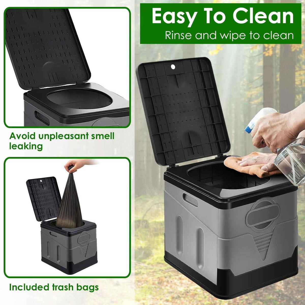 Portable Camping Toilet – Foldable, 330 lb Capacity | Lid, Trash Bags & Carry Bag Included | Camping, Boating & Travel