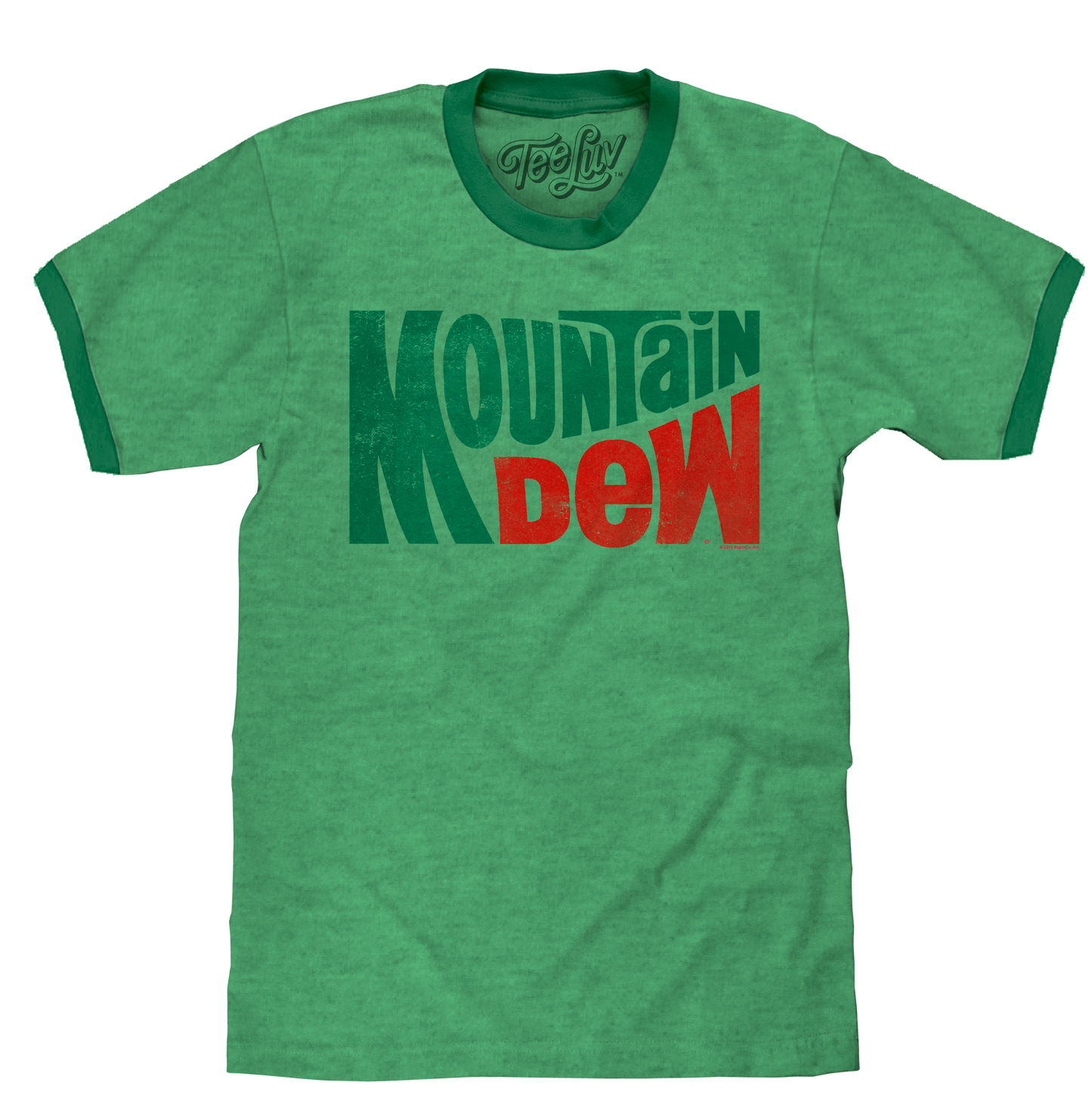 Mountain Dew Ringer T-Shirt | Distressed Vintage Logo | Kelly Green
