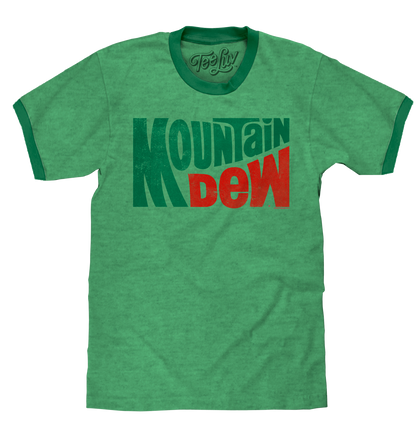 Mountain Dew Ringer T-Shirt | Distressed Vintage Logo | Kelly Green