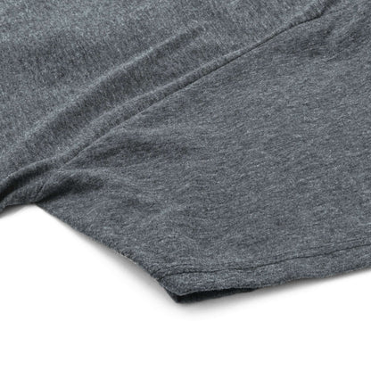 Heather gray T-shirt with smooth fabric drape and visible hem seam