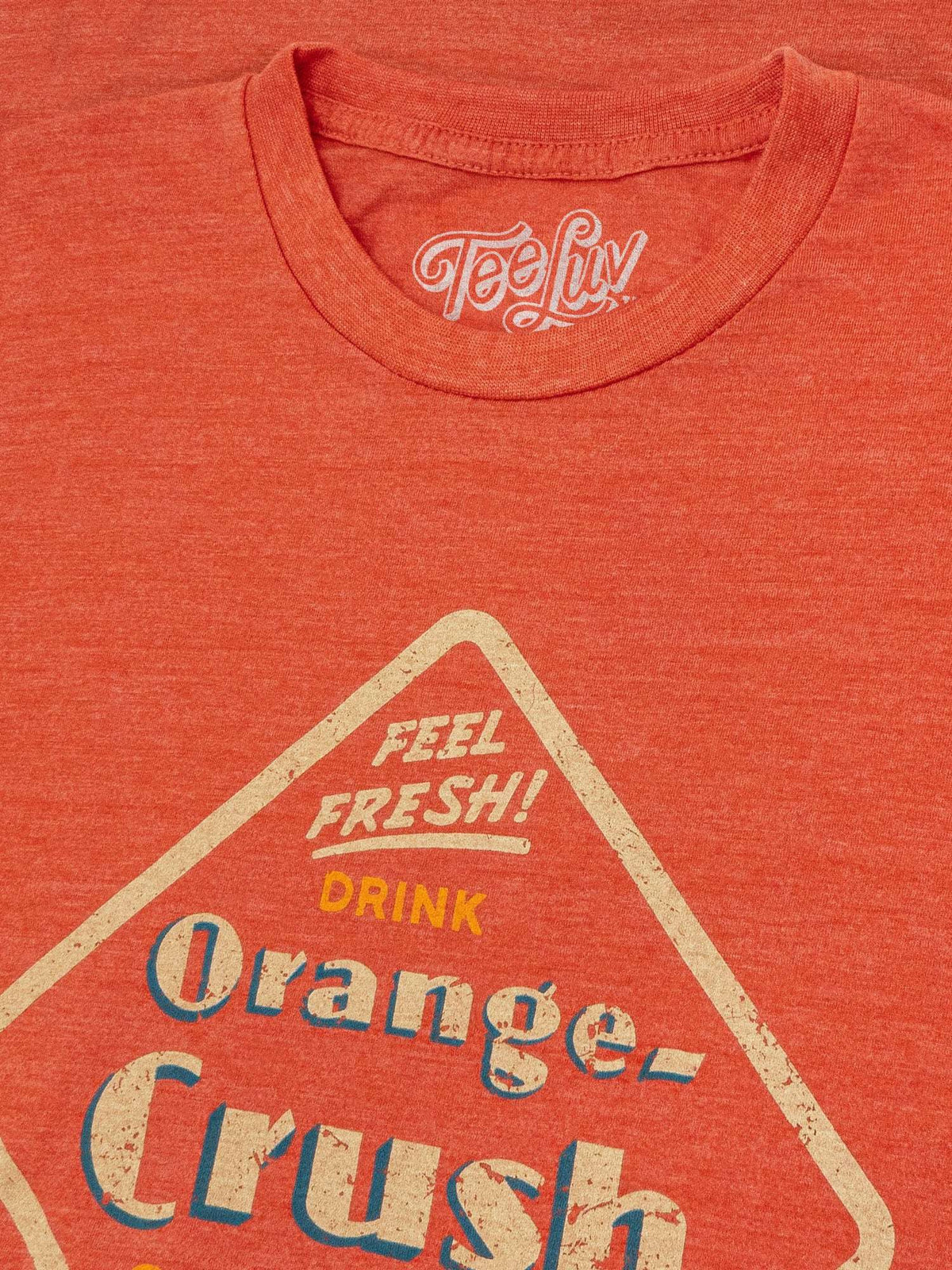 Orange heather T-shirt neckline and close-up of Crush Orange front graphic