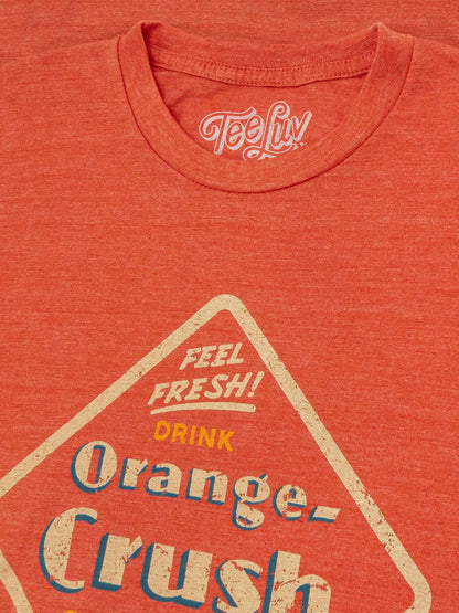 Orange heather T-shirt neckline and close-up of Crush Orange front graphic