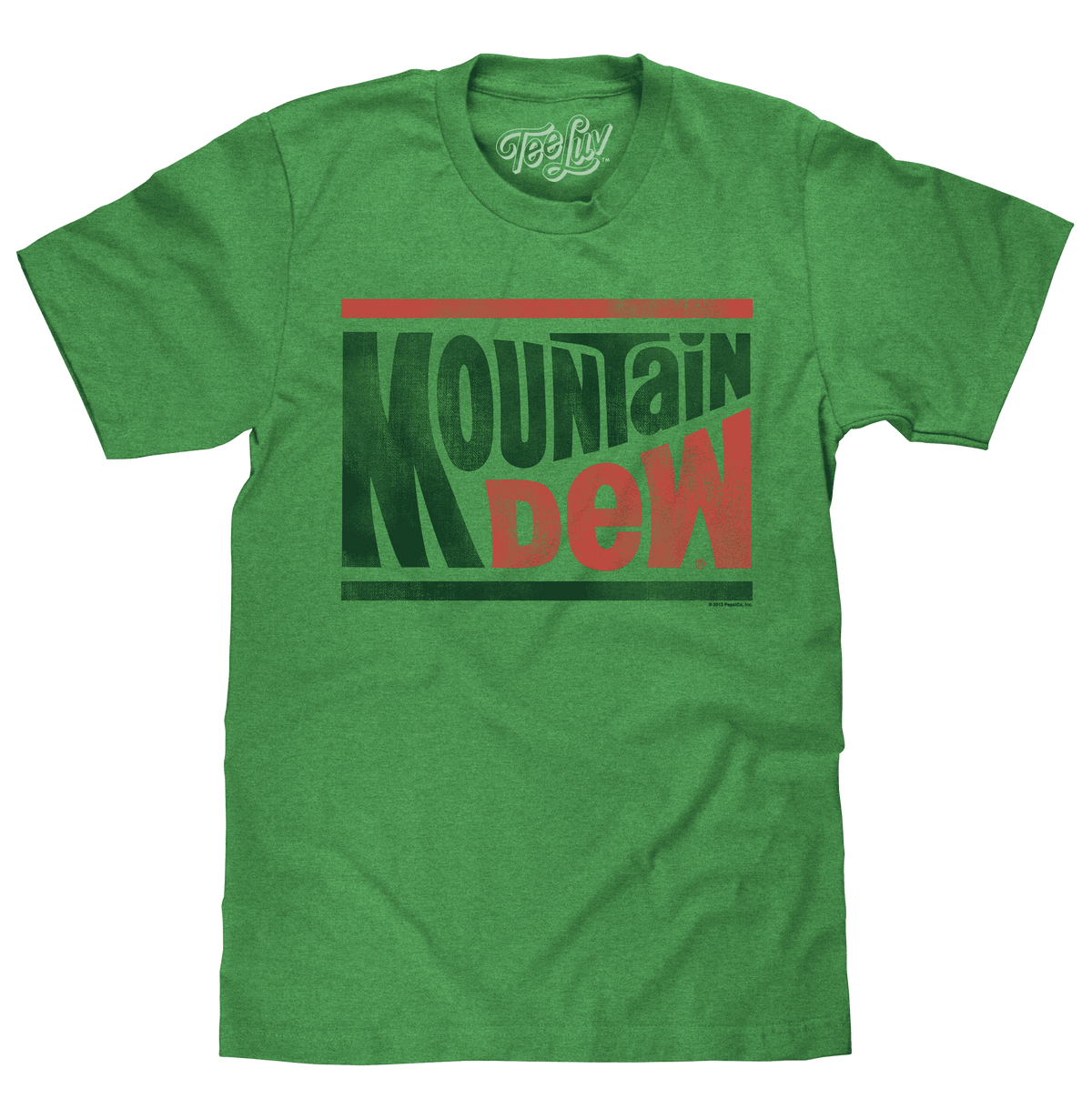Green T-shirt with retro Mountain Dew logo front print