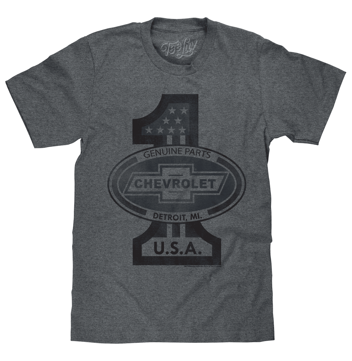 Gray Chevrolet USA graphic T-shirt with large chest emblem