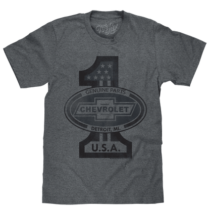 Gray Chevrolet USA graphic T-shirt with large chest emblem