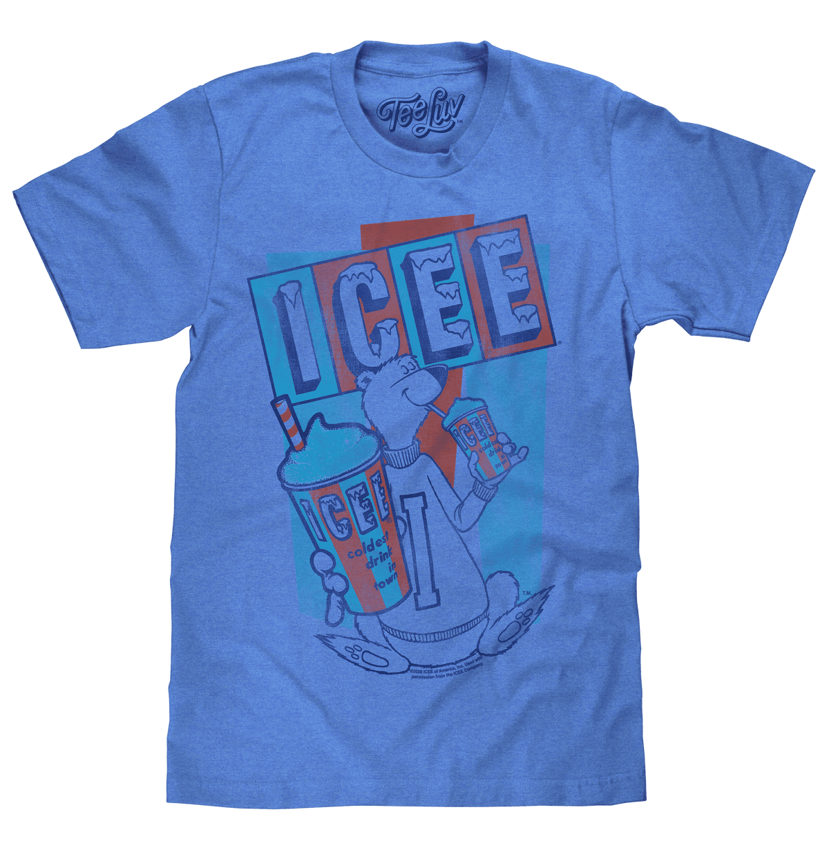 Blue ICEE graphic T-shirt with polar bear and large ICEE lettering