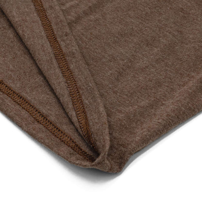 Brown T-shirt double-stitched side seam and hem texture