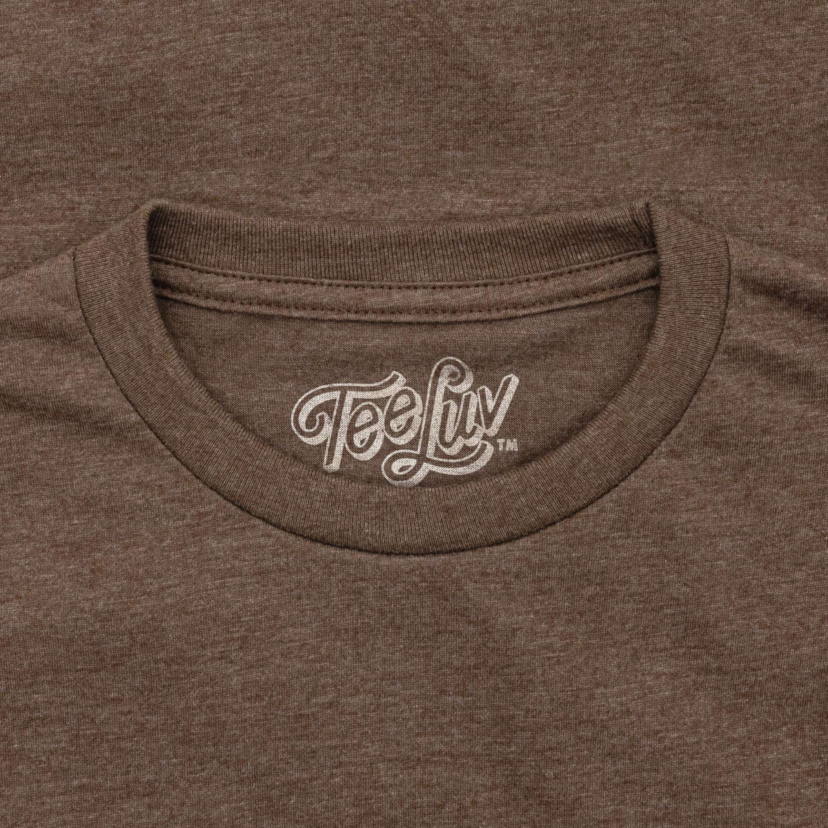 Brown crewneck T-shirt with Teesluv logo at collar