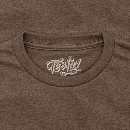 Brown crewneck T-shirt with Teesluv logo at collar
