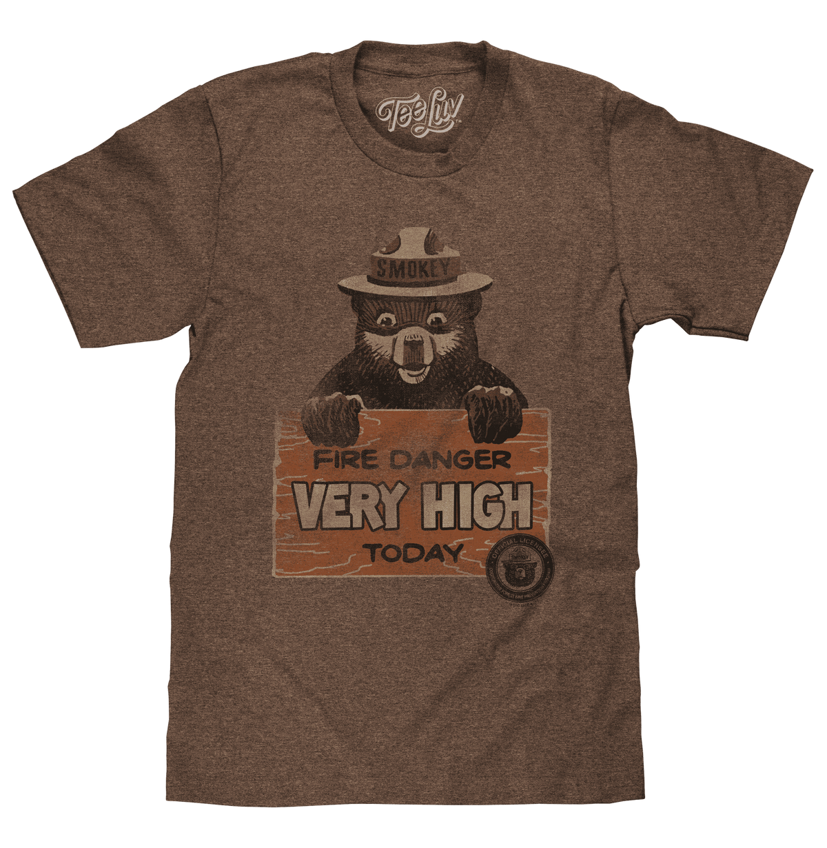 Brown Smokey graphic T-shirt with “Fire Danger Very High” front print