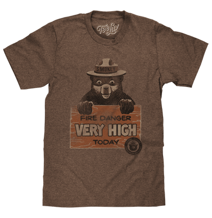 Brown Smokey graphic T-shirt with “Fire Danger Very High” front print