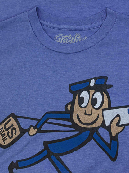 USPS "Mr. Zip" T-Shirt | Distressed Vintage Mascot | Light Blue Heather | Poly-Cotton