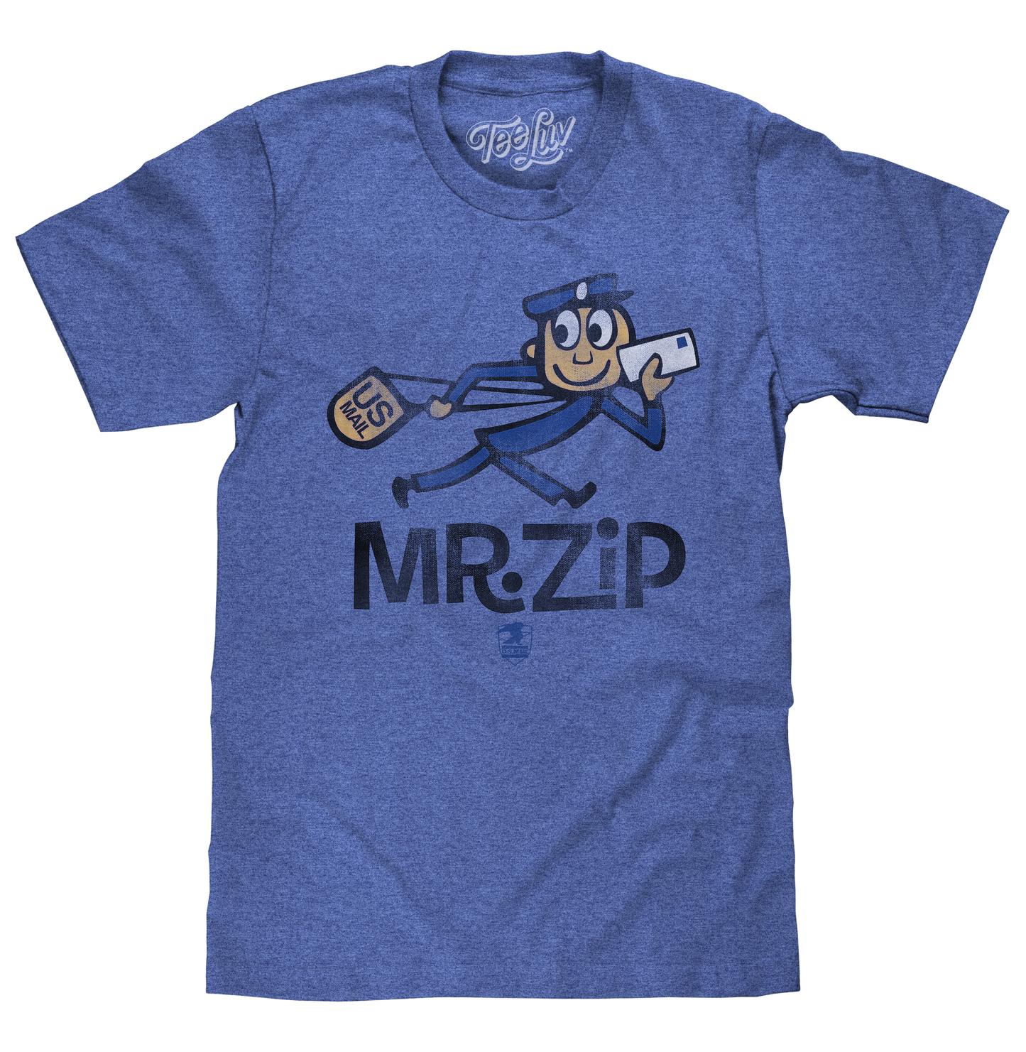 USPS "Mr. Zip" T-Shirt | Distressed Vintage Mascot | Light Blue Heather | Poly-Cotton