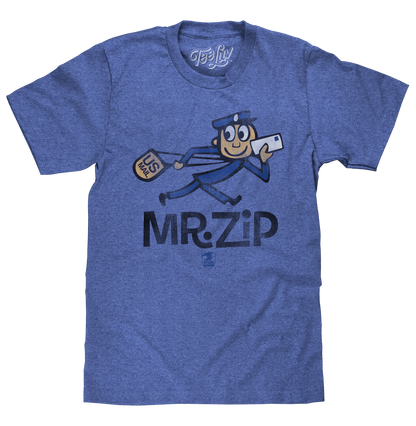 USPS "Mr. Zip" T-Shirt | Distressed Vintage Mascot | Light Blue Heather | Poly-Cotton