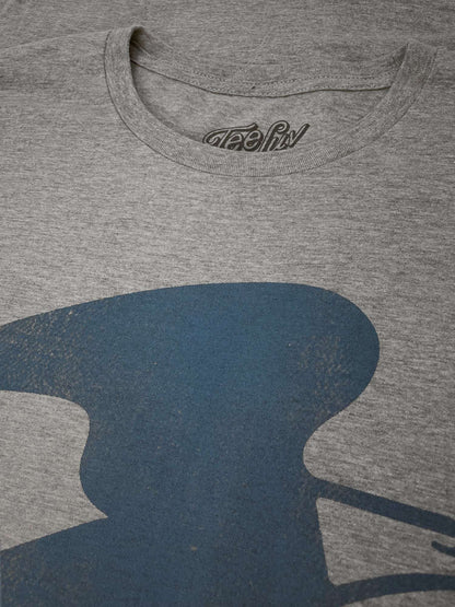 Gray T-shirt neckline with Teeluv logo