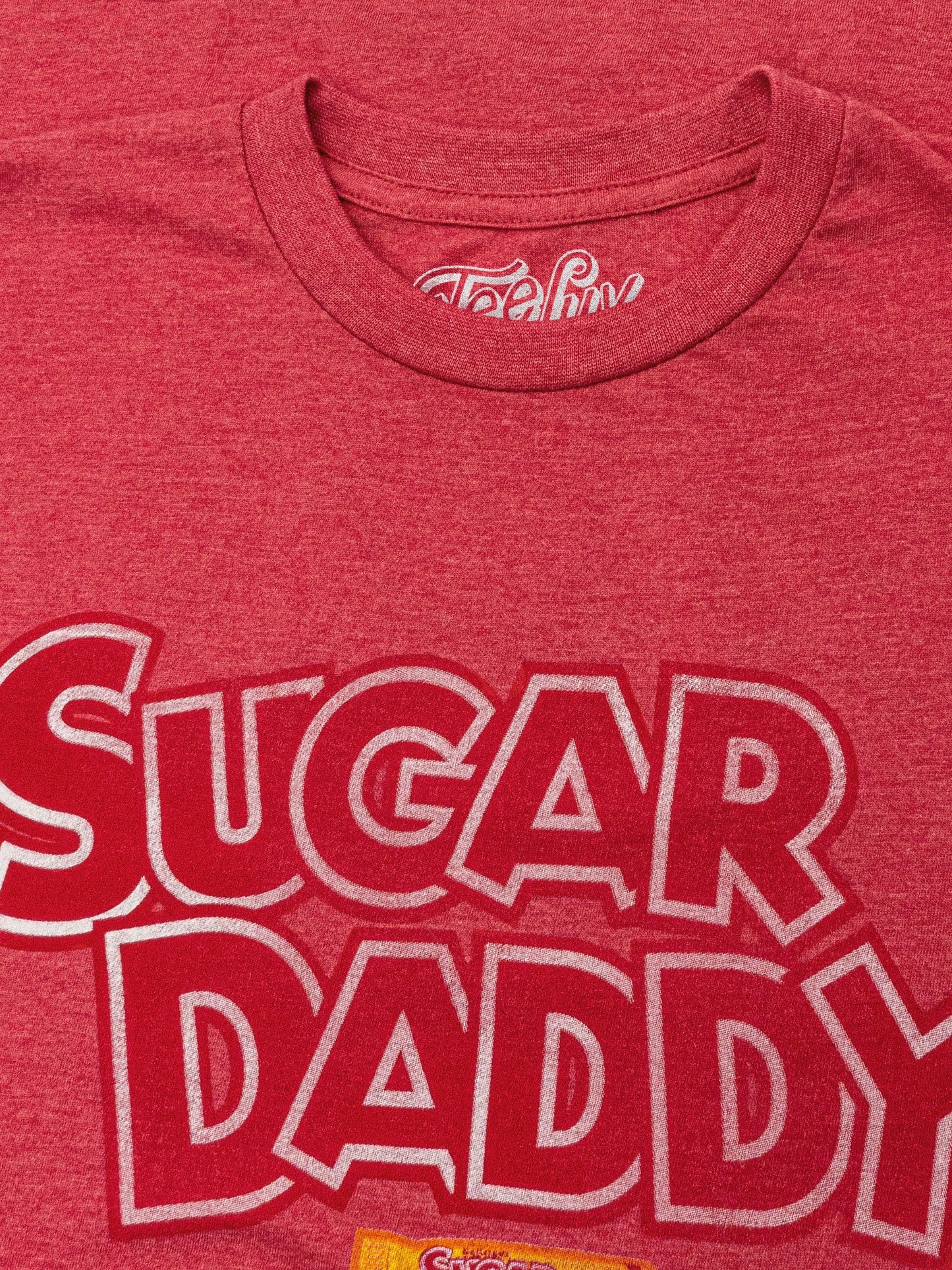 Sugar Daddy Candy T-Shirt | Distressed Logo & Pop Graphic | Red Heather