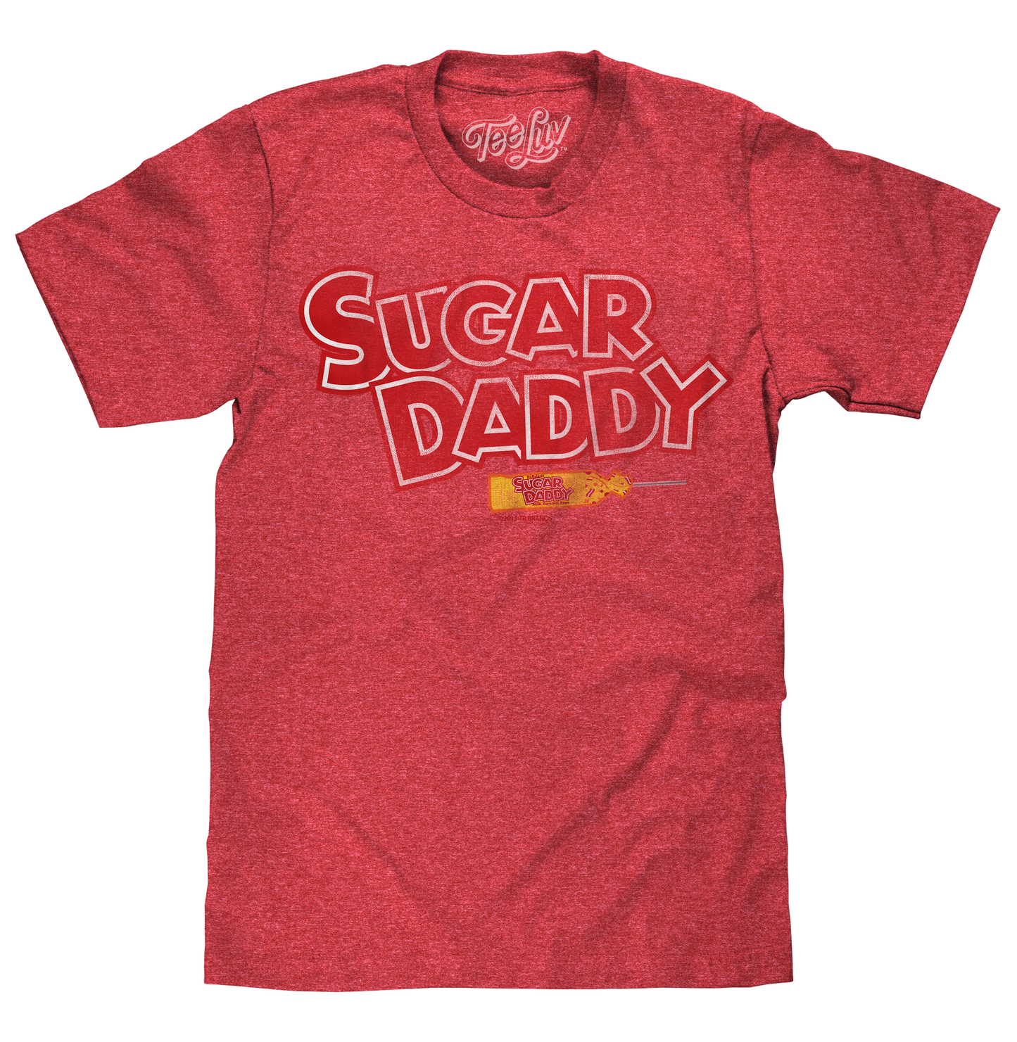 Sugar Daddy Candy T-Shirt | Distressed Logo & Pop Graphic | Red Heather