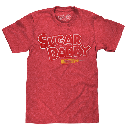 Sugar Daddy Candy T-Shirt | Distressed Logo & Pop Graphic | Red Heather
