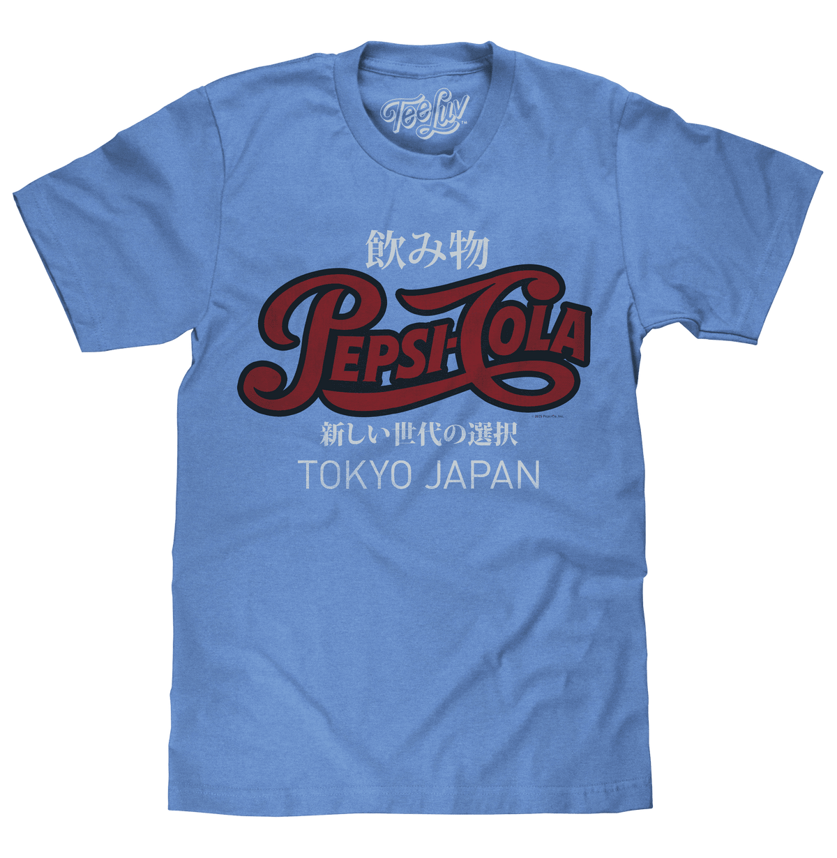 Light blue crew-neck T-shirt with large Pepsi Cola Tokyo Japan front graphic