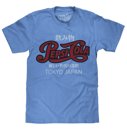 Light blue crew-neck T-shirt with large Pepsi Cola Tokyo Japan front graphic