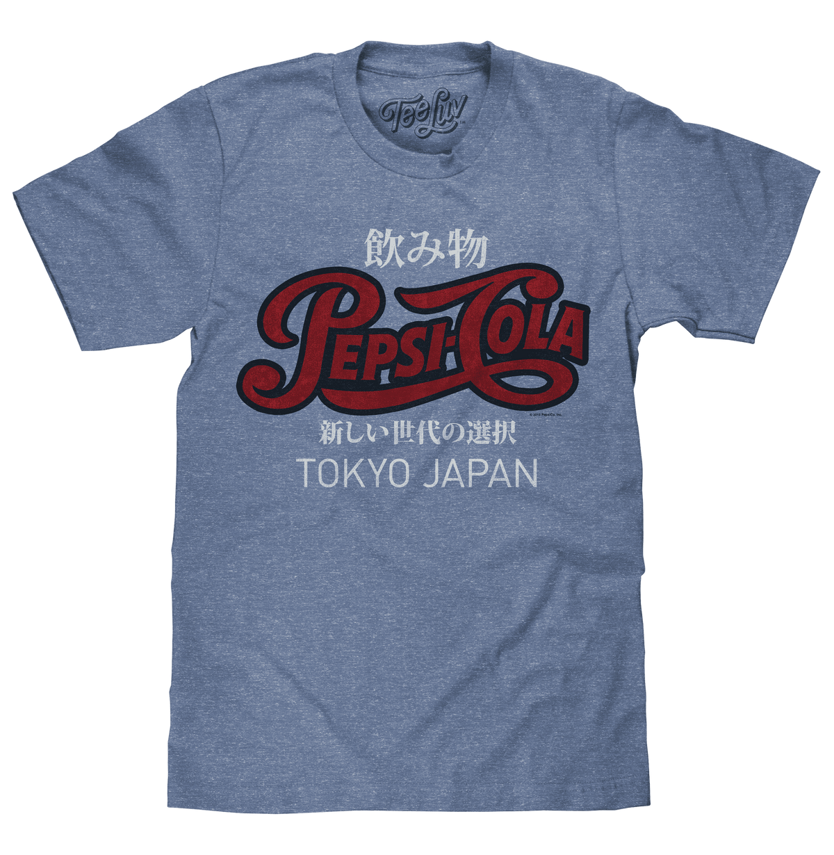 Light blue heather crew-neck T-shirt with Pepsi Cola Tokyo Japan front graphic