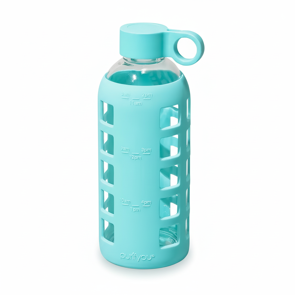 Purifyou Borosilicate Glass Water Bottle with Silicone Sleeve