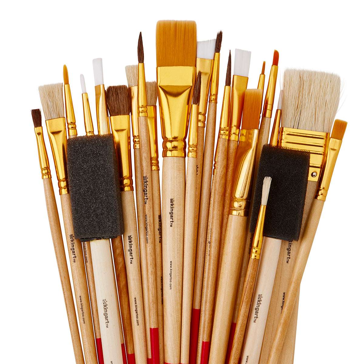 All-purpose paint brush set with 25 assorted brush heads and light wood handles
