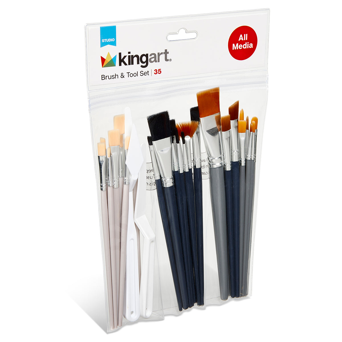 KINGART Studio 35-Piece Brush and Tool Set - All-Media Paint Brushes