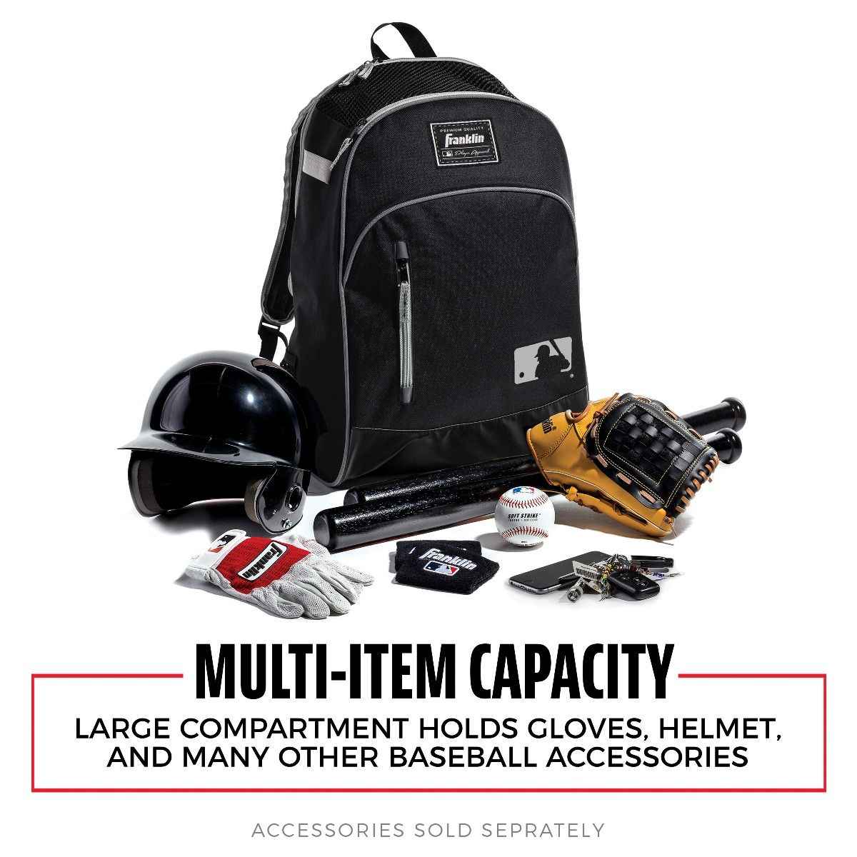 Franklin MLB® Youth Baseball & Softball Batpack Bag | Dual Bat Storage | Fence Hook | Black