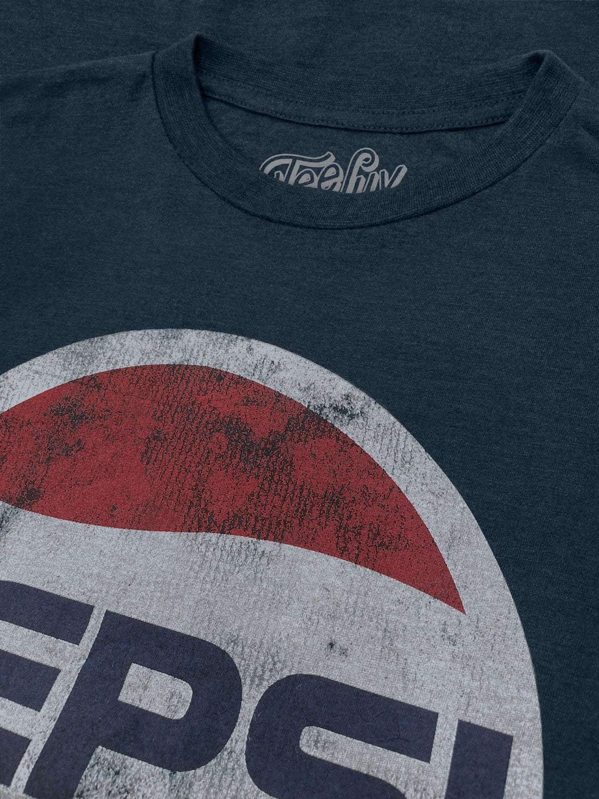 Navy heather T-shirt close-up of front Pepsi circle logo print