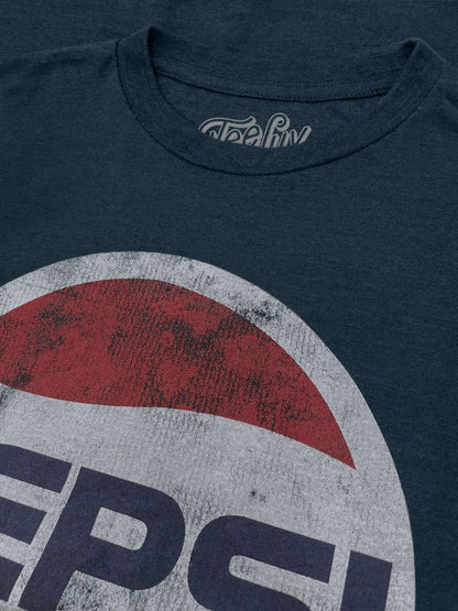 Navy heather T-shirt close-up of front Pepsi circle logo print