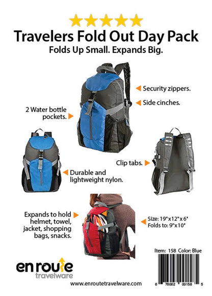 En Route Travelware Packable Travel Backpack | Foldable Ripstop Nylon | Blue/Grey