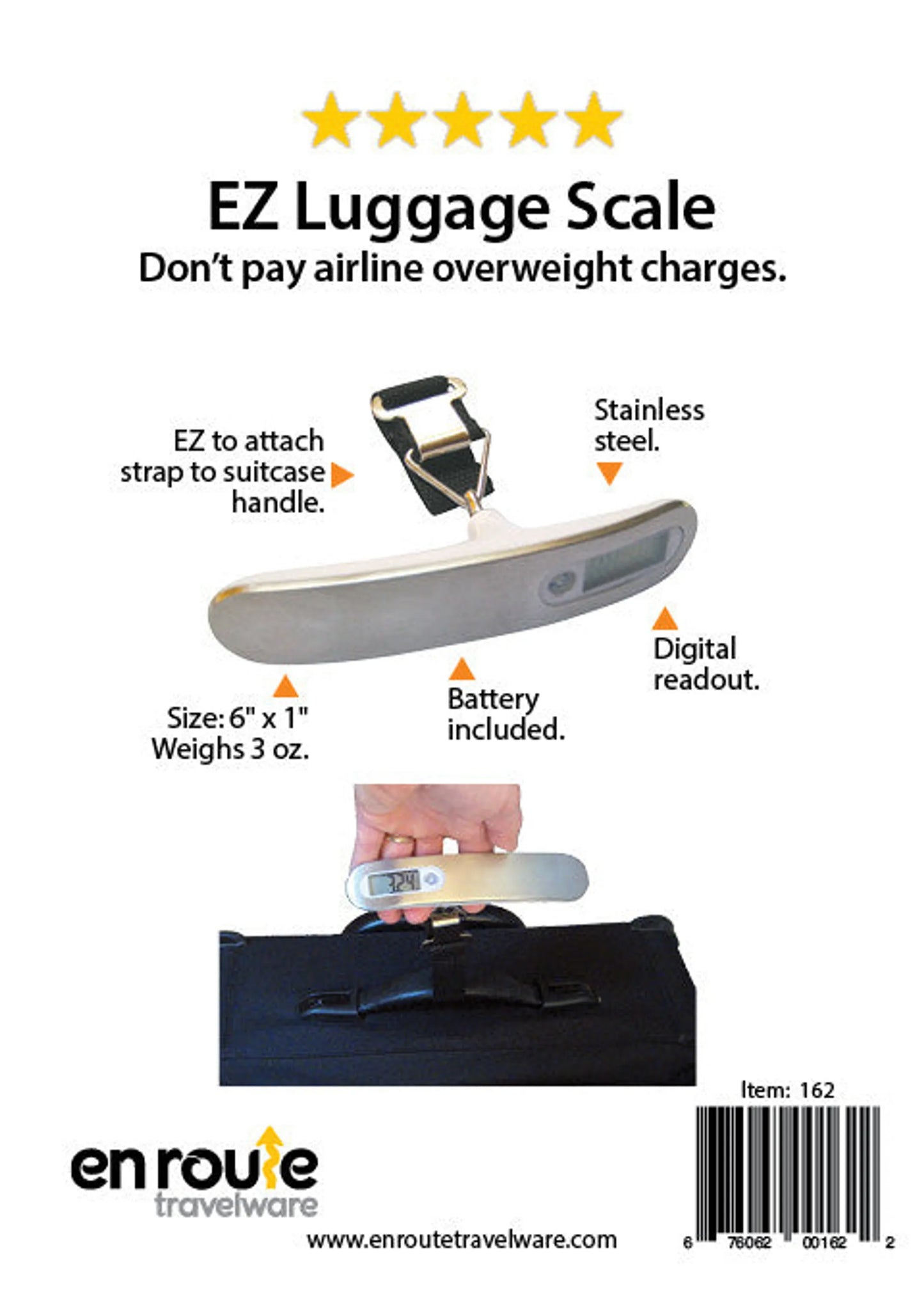 En Route Travelware Digital Luggage Scale | Stainless Steel | 3 oz