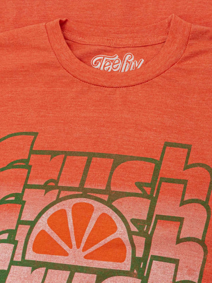 Heather orange T-shirt with Crush Orange chest graphic and crew neckline