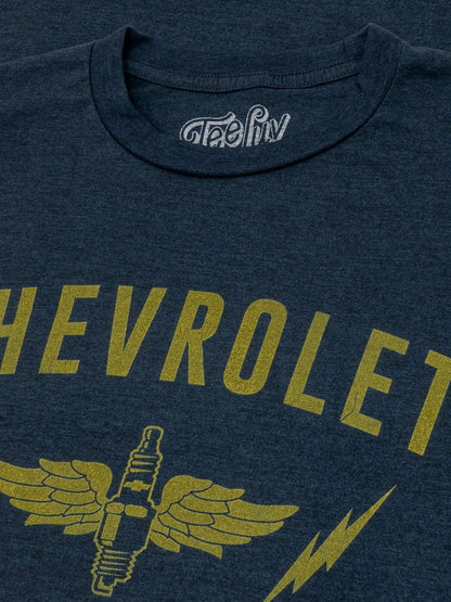 Navy heather T-shirt with large Chevrolet wordmark and eagle emblem