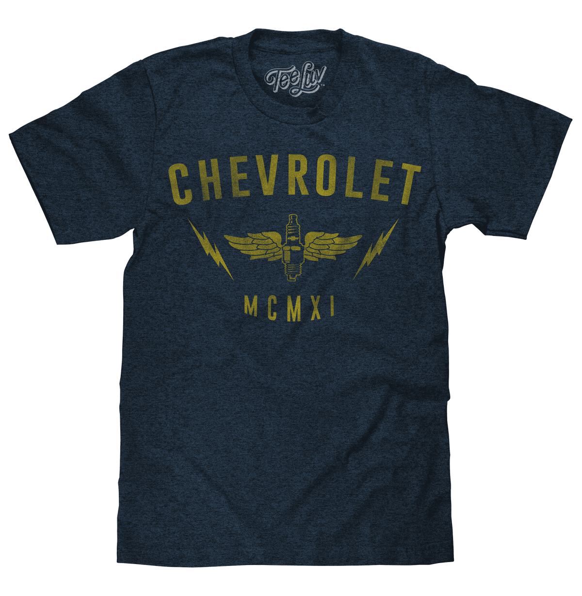 Navy heather T-shirt with Chevrolet MCMXI eagle graphic on front