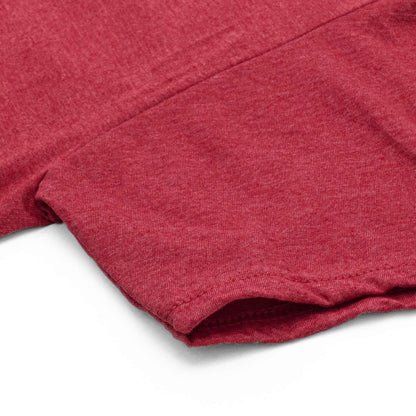 Red heather T-shirt hem and sleeve cuff detail