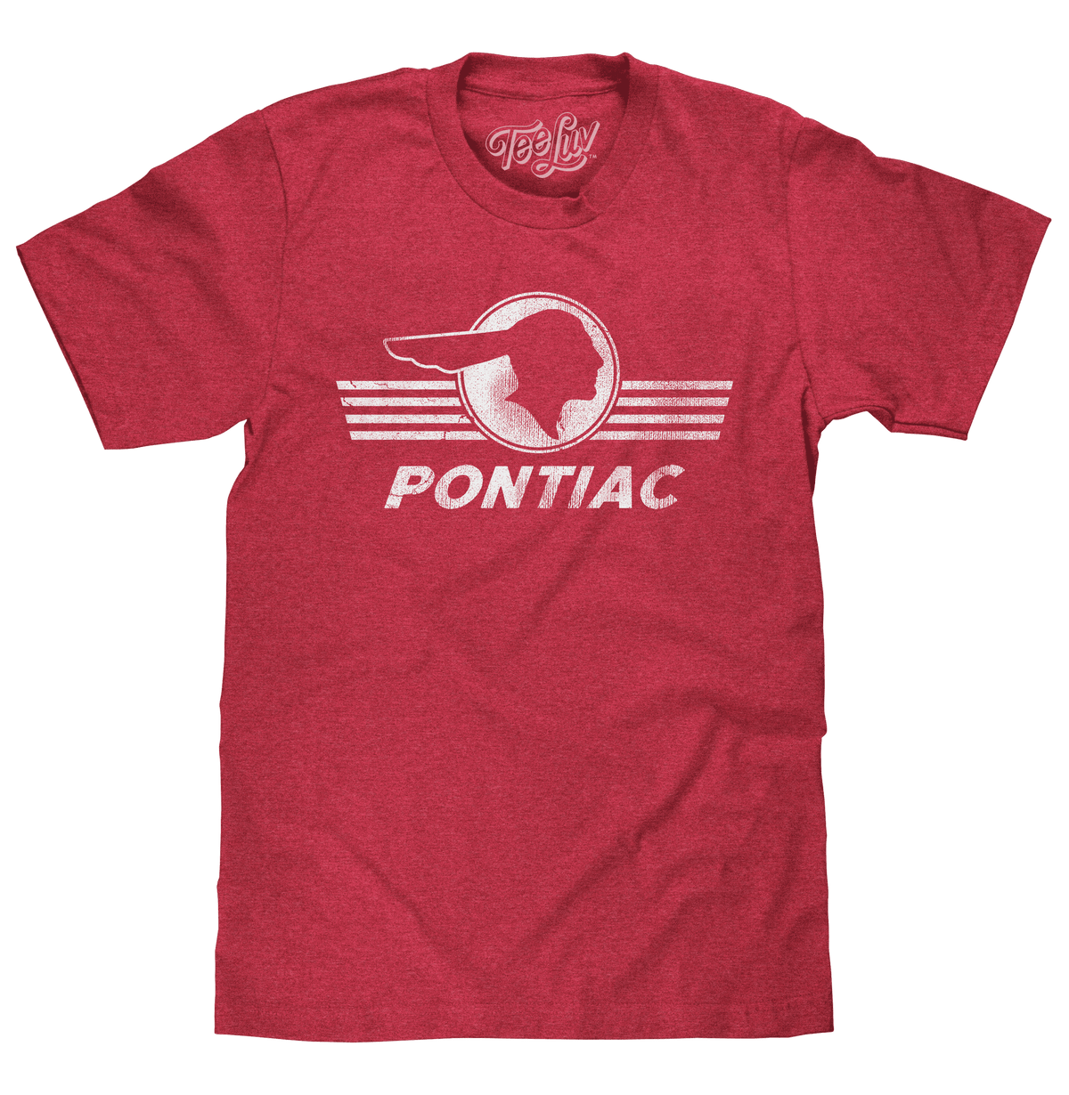 Red distressed Pontiac logo T-shirt, crew neck short sleeves