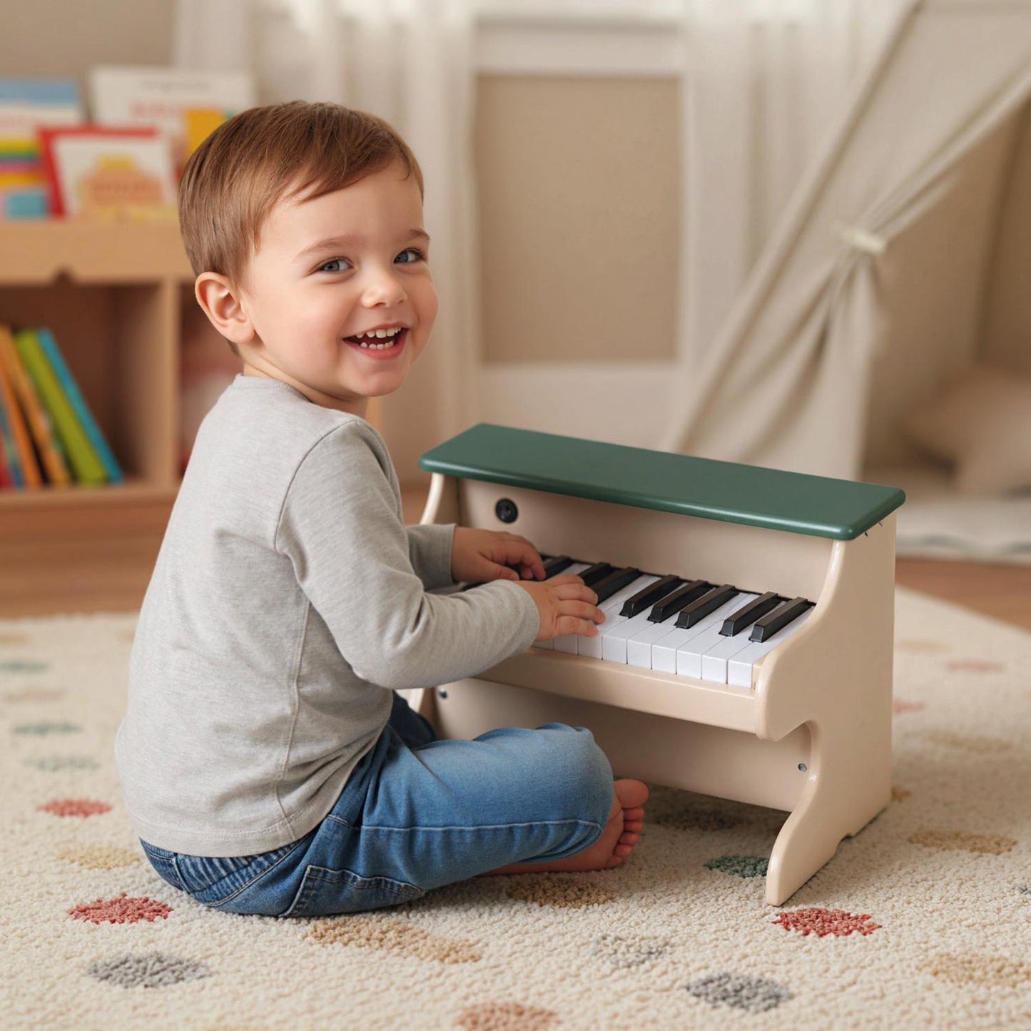 Kids Wooden Piano Keyboard | 25 Keys | Removable Music Stand | ASTM & CPSIA | No Assembly | Green