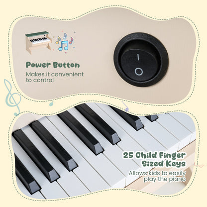 Kids Wooden Piano Keyboard | 25 Keys | Removable Music Stand | ASTM & CPSIA | No Assembly | Green