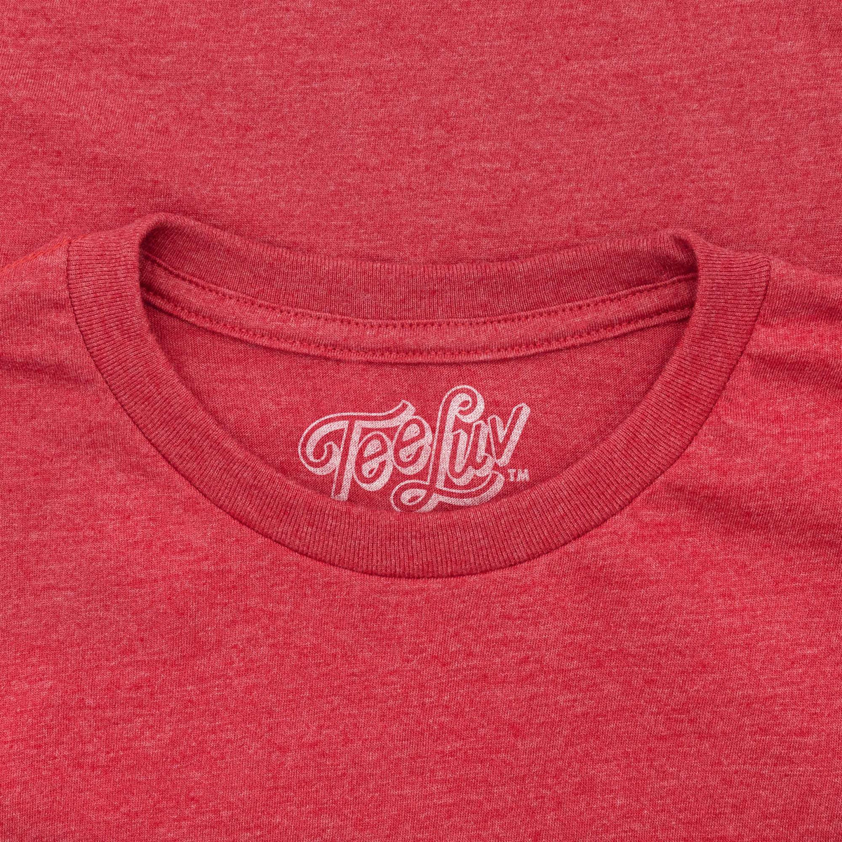 Red heather T-shirt collar with Teeluv logo