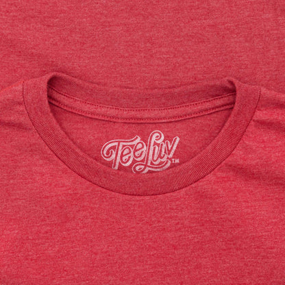 Red heather T-shirt collar with Teeluv logo