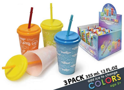 Kids Color Changing Tumbler & Straw Set | 3-Pack | 12oz | Ice-Activated