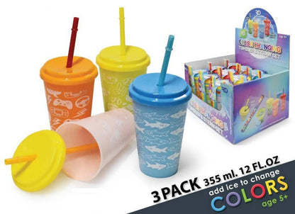 Kids Color Changing Tumbler & Straw Set | 3-Pack | 12oz | Ice-Activated