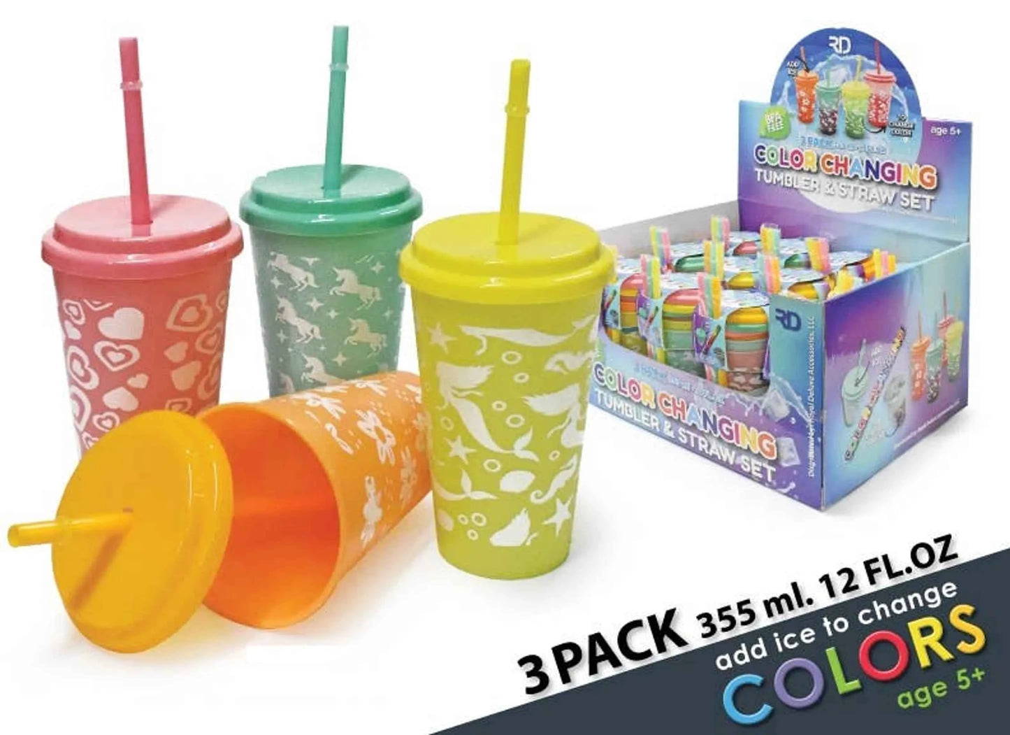 Kids Color Changing Tumbler & Straw Set | 3-Pack | 12oz | Ice-Activated