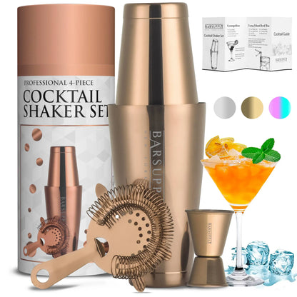 Professional Boston Cocktail Shaker Set – 4-Piece Stainless Steel | Silver, Gold, Copper