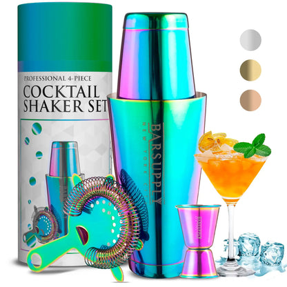 Professional Boston Cocktail Shaker Set – 4-Piece Stainless Steel | Silver, Gold, Copper