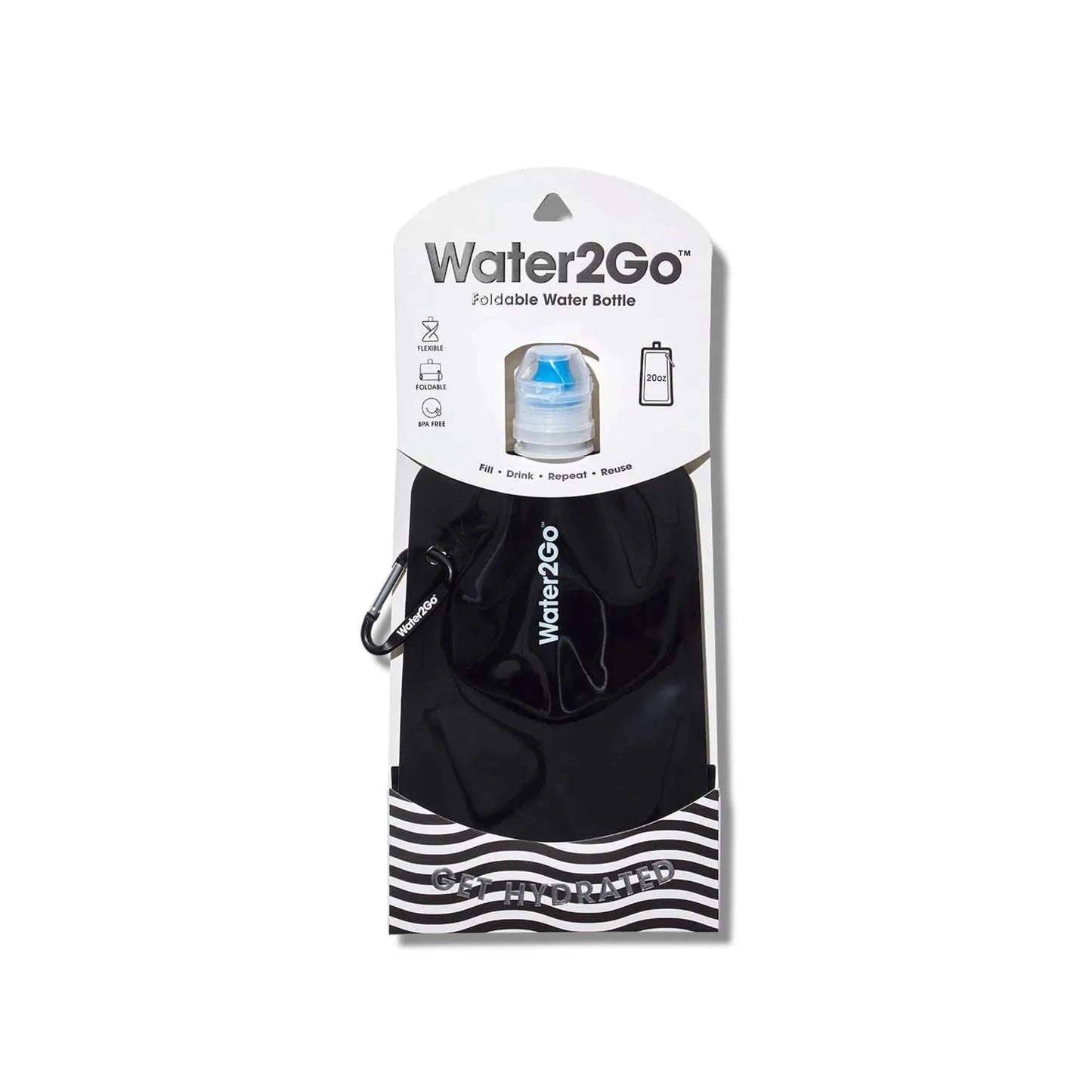 Water2Go Foldable Water Bottle – 20 oz, BPA-Free with Spout & Carabiner Clip