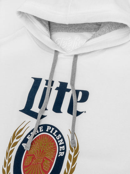 Miller Lite Logo Pullover Hoodie – Athletic Heather Gray & White