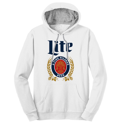 Miller Lite Logo Pullover Hoodie – Athletic Heather Gray & White